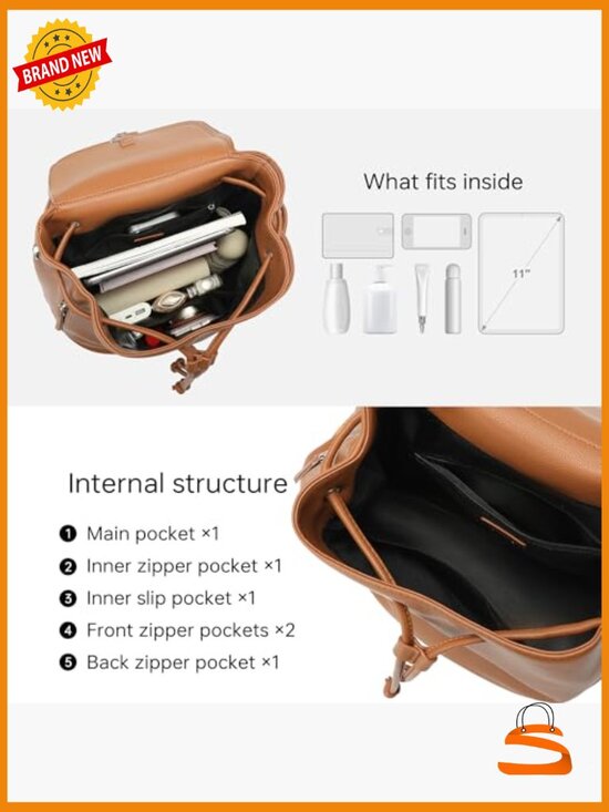 Vegan Leather Backpack Purse with Drawstring Closure main image 3